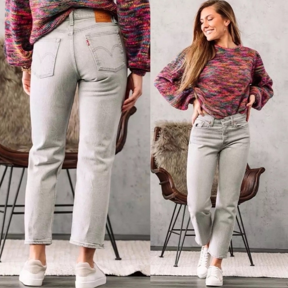 Nwt Levi's Premium |  Wedgie Straight Light Gray High Rise Crop Jeans Size 34